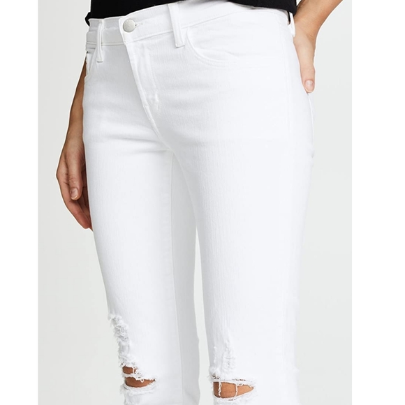 J Brand Cropped Low Rise Jeans 9326 White Distressed Cotton Skinny Raw Hem 31 - Picture 5 of 16